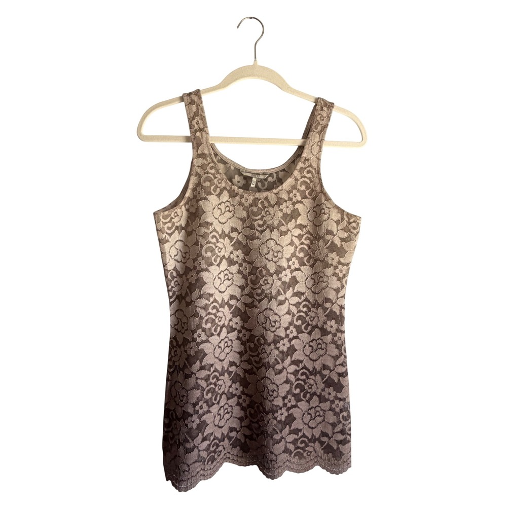 BKE Ombre Floral Lace‎ Tank Top Mauve Tan Scoop Neck Scalloped Hem Womens Medium